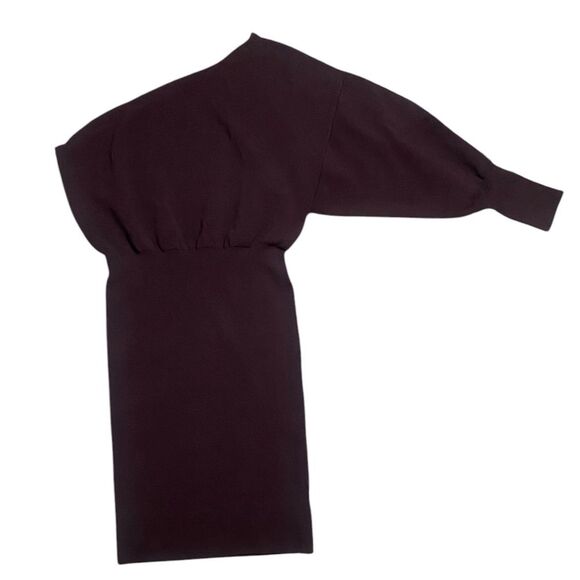 EXPRESS Deep Plum One Sleeve Fitted Above The Knee Dress - Picture 4 of 10